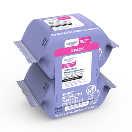 Equate Night-Time Makeup Remover Cleansing Towelettes - 80 Count Facial Wipes