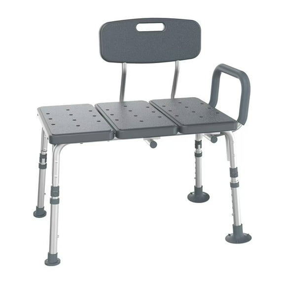 Equate Durable Transfer Bench with Back Rest, Shower Bench, Antimicrobial, Gray