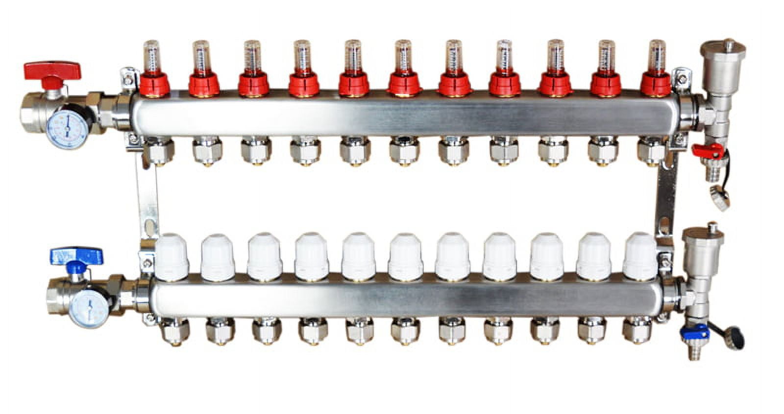 EQCOTWEA 11-Branch PEX Radiant Floor Heating Manifold Set Floor Heating Water Distributor Pipe Fittings Stainless Steel