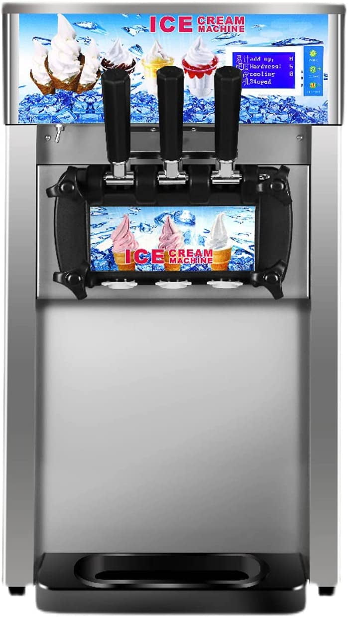 EQCOTWEA 3 Flavors Soft Ice Cream Machine Commercial Soft Serve Ice Cream Maker LCD Display Stainless Steel Ice Cream Maker 110V 1200W