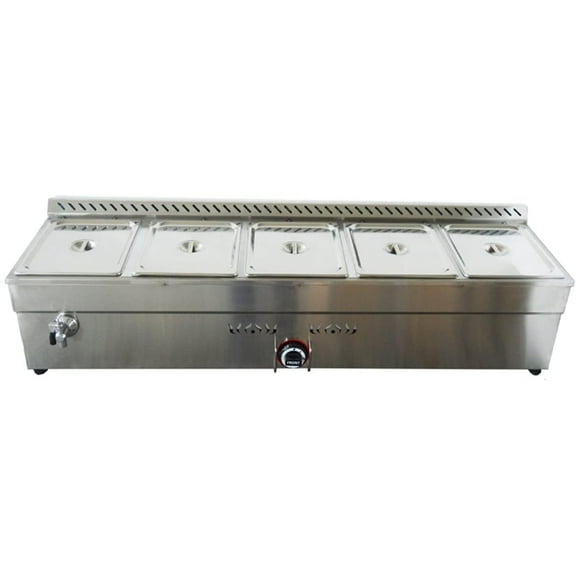 EQCOTWEA 5 Pan 4" Depth LP Gas Food Warmer Bain Marie Buffet Steam Table with Regulator for Catering Restaurants Party