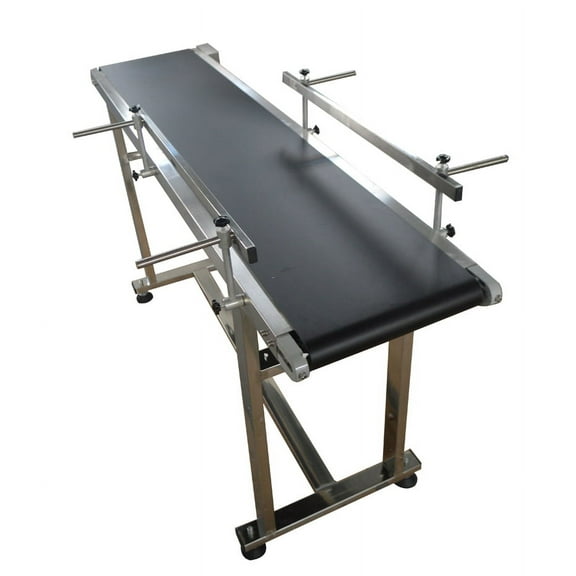 EQCOTWEA 59"*11.8" Flat Conveyor PVC Industrial Transport Conveyor Belt Systems with Double Guardrails Black