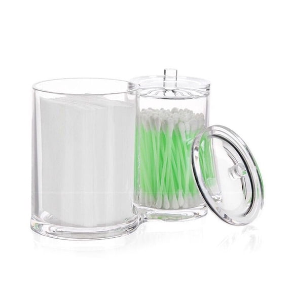 EQCOTWEA Acrylic Clear Cotton Ball and Swab Double Hole Organizer Holder Comestic Makeup Organizer