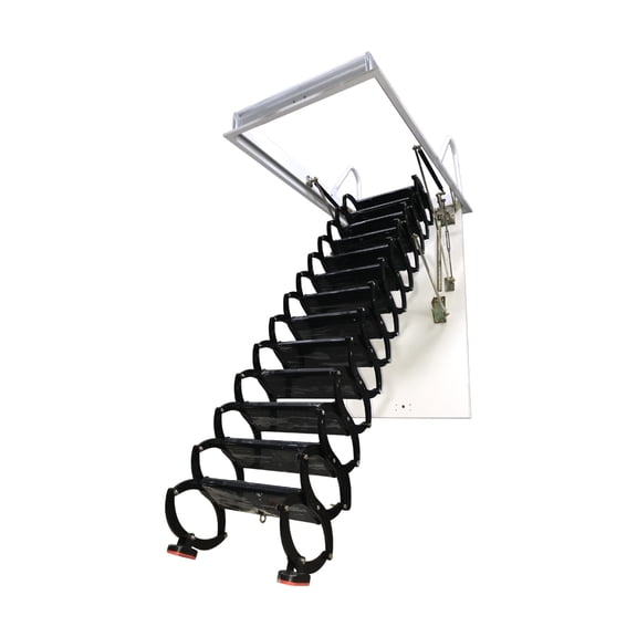 EQCOTWEA Attic Ceiling Ladder Retractable Folding Extension Loft Stairs Scissor Structure Attic Stairs Pull Down Ceiling Max 10.5ft Height 27"*47" Black Ti-Mg Alloy