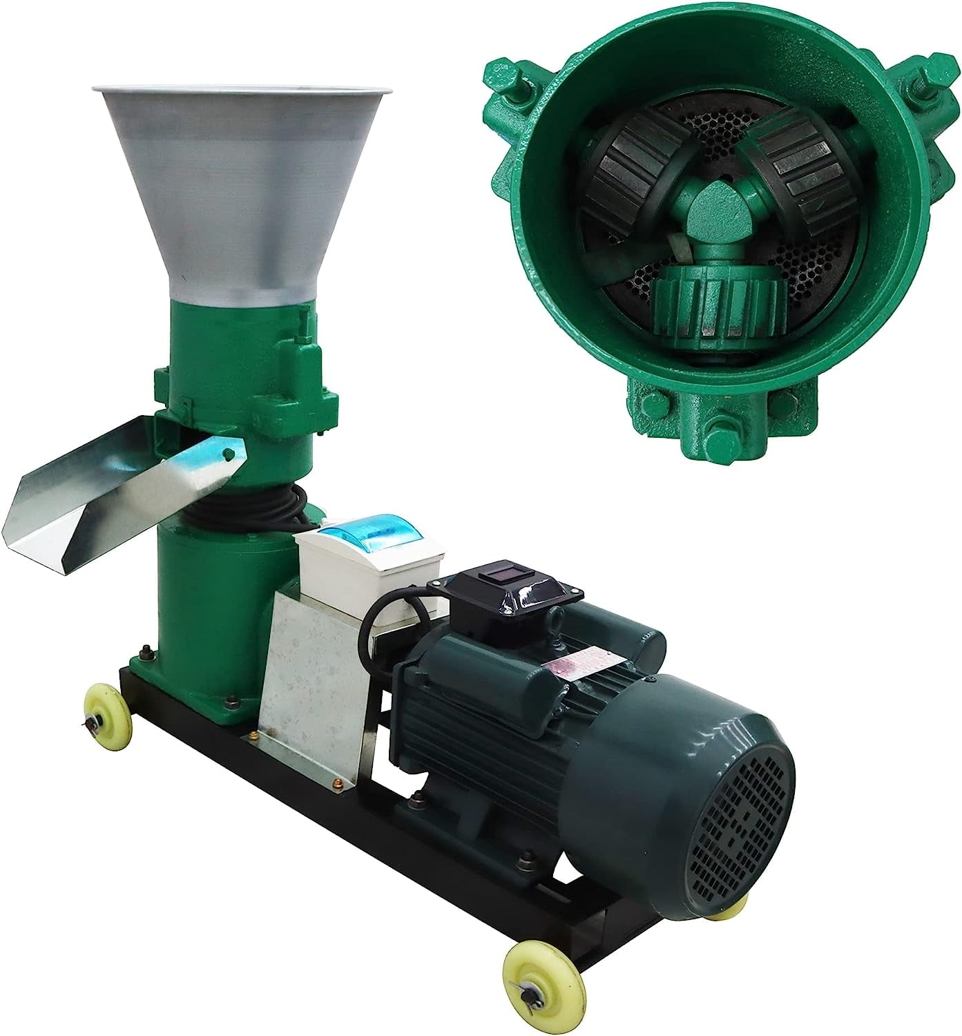 EQCOTWEA Chicken Feed Pellet Mill Machine 2MM Animal Poultry Livestock Pellet Making Machine with 3 Head Rollers 220V 200KG/H