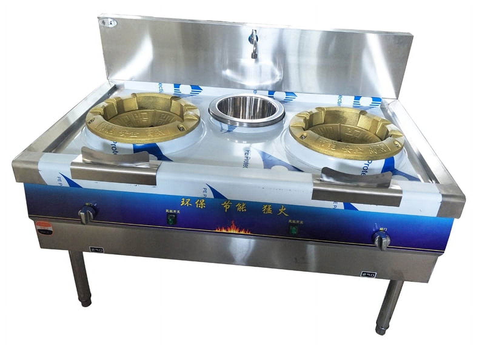 EQCOTWEA Commercial High Fire Gas Stove LPG Cooking Stove Double Burner Stainless Steel