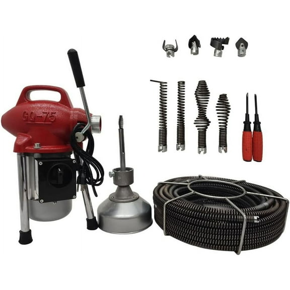 EQCOTWEA Electric Pipe Dredging Machine Sectional Pipe Drain Cleaner Toilet Auger for 3/4"-4" Pipes with 100ft Cable