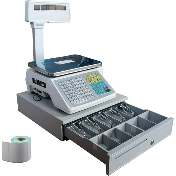 EQCOTWEA Electronic Price Computing Scale Produce Weighing with Thermal Printer Double-Sided Four-Window with Pole 66LB