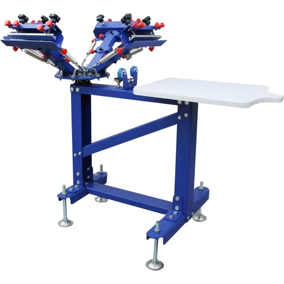 EQCOTWEA Floor Type 4 Color 1 Station Screen Printing Press Machine Screen Printer Floor Type Micro-Adjust for DIY T-Shirt