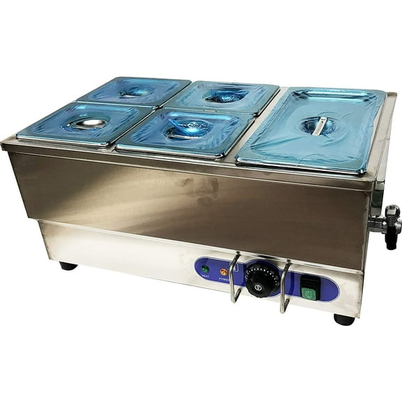 EQCOTWEA Food Warmer Steam Table Countertop Steamer Kitchen Party Canteen 5 Pans