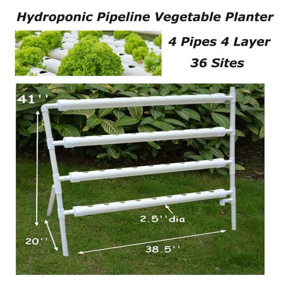 EQCOTWEA Hydroponic 36 Plant Site Grow Kit Single Sided Pipeline Vegetable Planter PVC