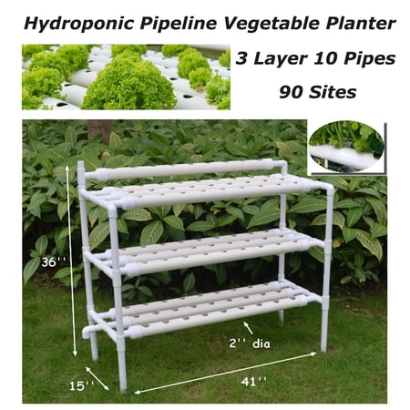 EQCOTWEA Hydroponic Systems 90 Plant Site Grow Kit Pipeline Vegetable Planter PVC