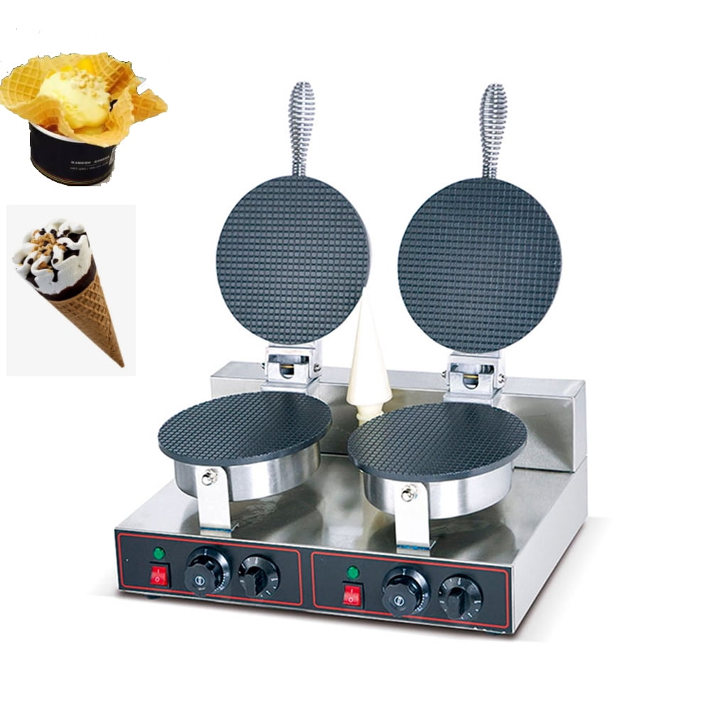 EQCOTWEA Ice Cream Cone Machine Waffle Maker Double Head with Ice Cream Cone Sleeves