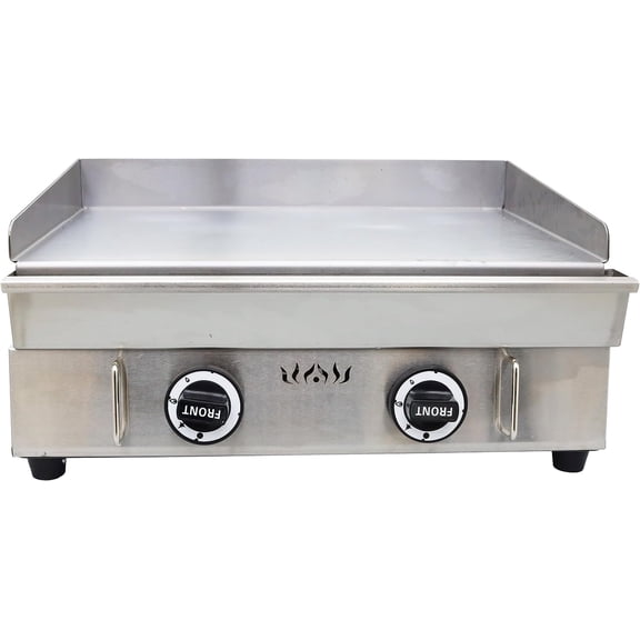 EQCOTWEA LPG Gas Grill Countertop Flat Griddle Hot Plate BBQ 2 Burner for Commercial Restaurant Kitchen Camp Stainless Steel