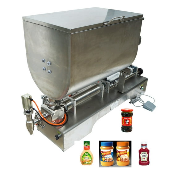 EQCOTWEA Paste Filling Machine Single Head Piston Filler 100-1000ml Mix Stir Hopper Piston