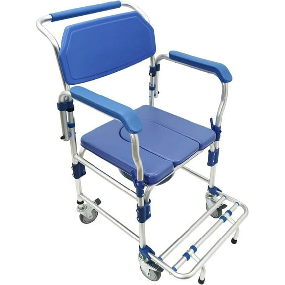 EQCOTWEA Toilet Seat Commode Wheelchair Shower Seat Bathroom Rolling Caster Bedside Chair with Foldable Arms
