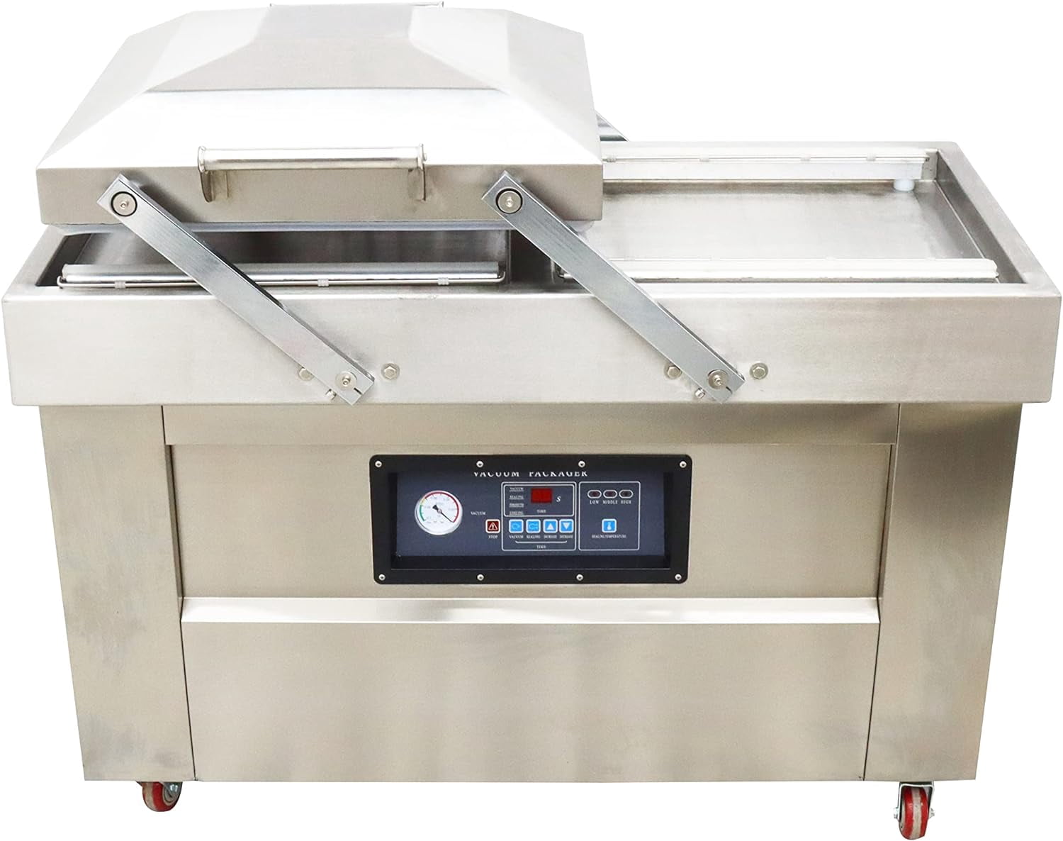 EQCOTWEA Vacuum Sealer Packaging Machine Two Chambers for Meat Fruits Vegetables Stainless Steel Sealing Length 20"