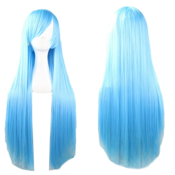 EQCOTWEA Wig Long Straight Blue Hair 31.5inch Animation Cosplay Wig Props