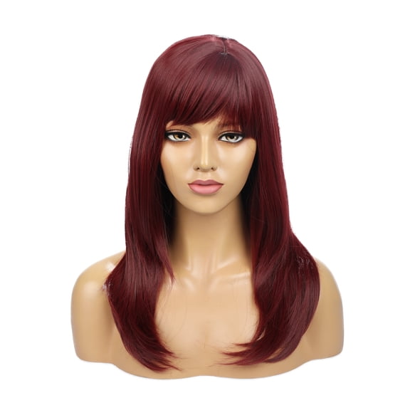 EQCOTWEA Wig Wine Red Heat Resistant Fiber Long Hair Size Adjustable