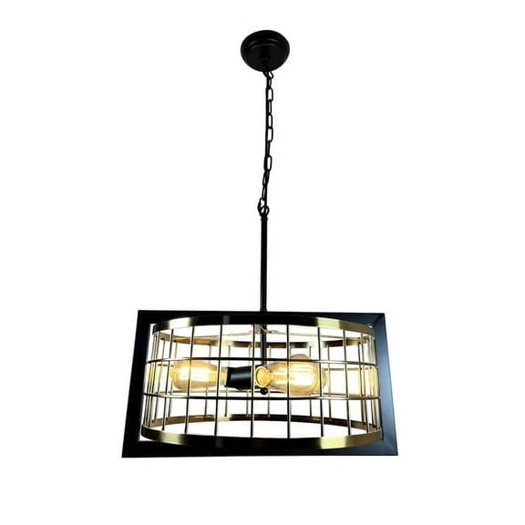 EQLight Akbal 3-Light Black and Gold Drum Chandelier