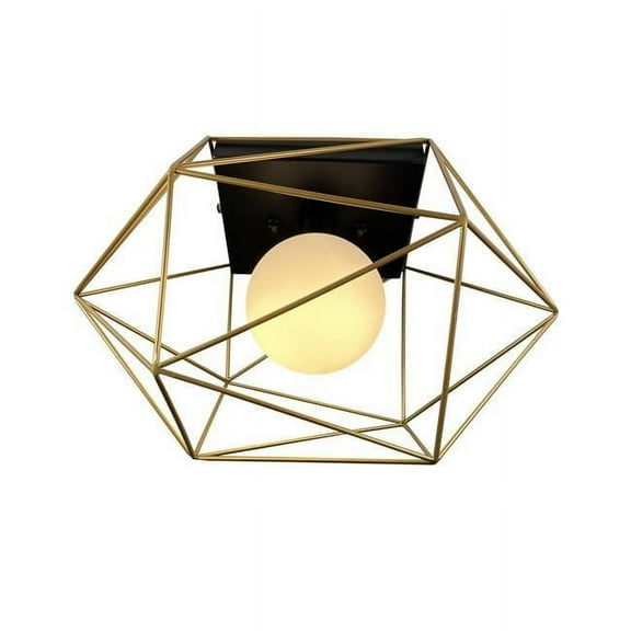 EQLight EQMCBGGC01 10 x 14 x 11 in. Yumil Modern 1-Light Geometric Black & Gold Ceiling Semi-Flush Mount