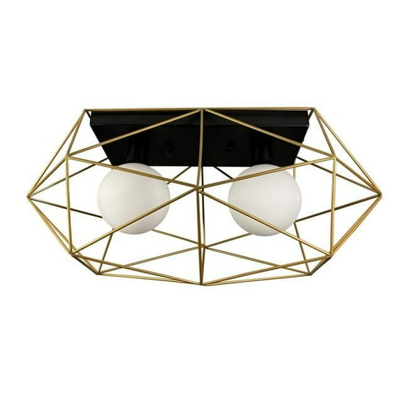 EQLight EQMCBGGC02 Yumil Modern 2-Light Geometric Black & Gold Ceiling Semi-Flush Mount