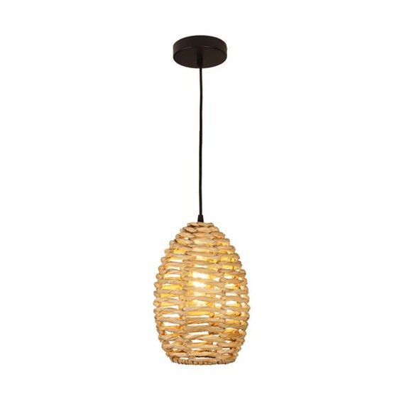 EQLight PACM01 11 x 9 x 9 in. Ana 1-Light Beige Outdoor Pendant Light, Shade in Clear Natural Tule Leaf