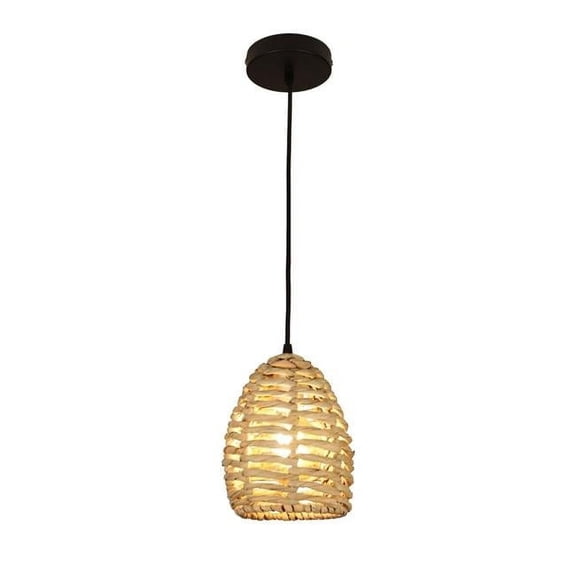 EQLight PACS01 Ana 1-Light Beige Outdoor Pendant Light, Black - Clear Natural Tule Leaf Finish - Small