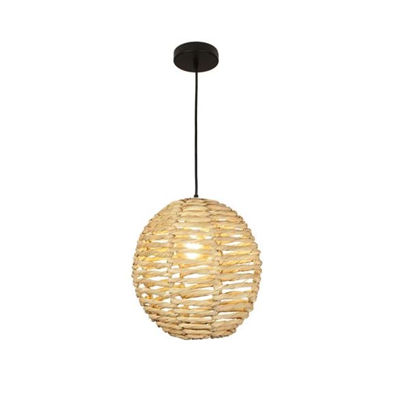 EQLight PLCL01 13 x 13 x 13 in. Luisa 1-Light Beige Outdoor Pendant Light, Shade in Clear Natural Tule Leaf