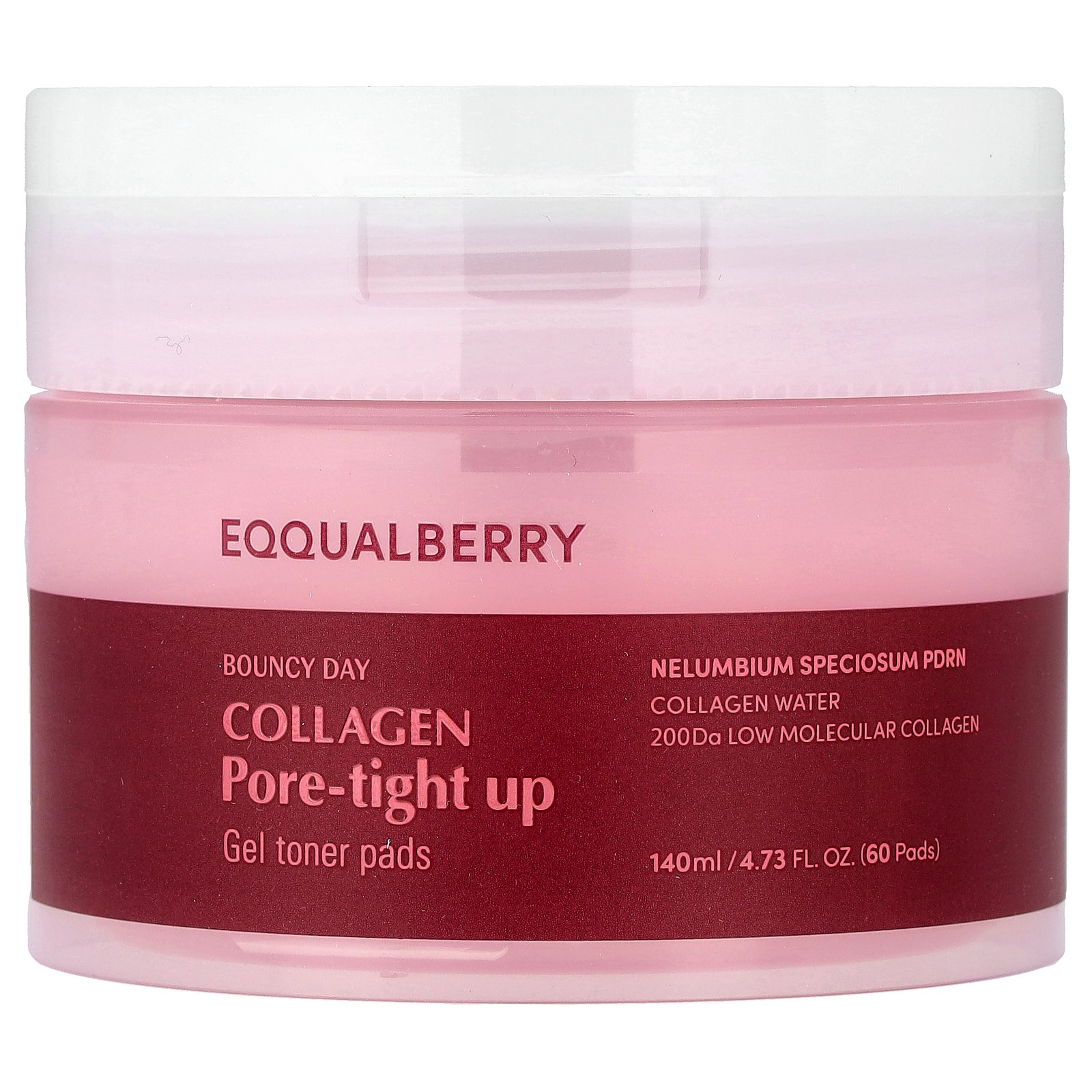 EQQUALBERRY Bouncy Day, Collagen Pore-Tight Up, Gel Toner Pads, 60 Pads