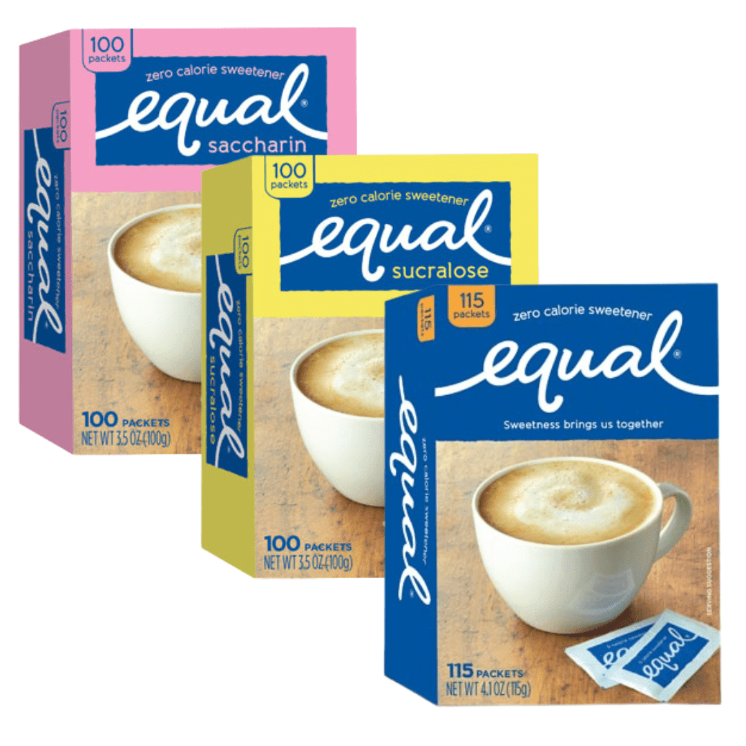 EQUAL 0 Calorie Sweetener, Pink, Blue, and Yellow Zero Calorie Sugar ...