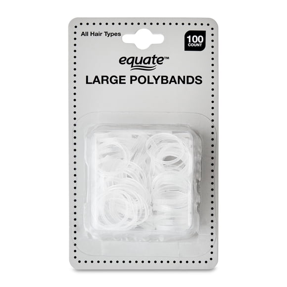Equate Large Polyband Hair Ties, Clear, 100 Count