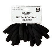 Equate Nylon Ponytail Holders, Black, 20 Count