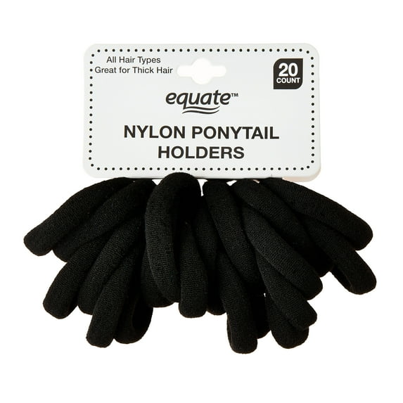 Equate Nylon Ponytail Holders, Black, 20 Count