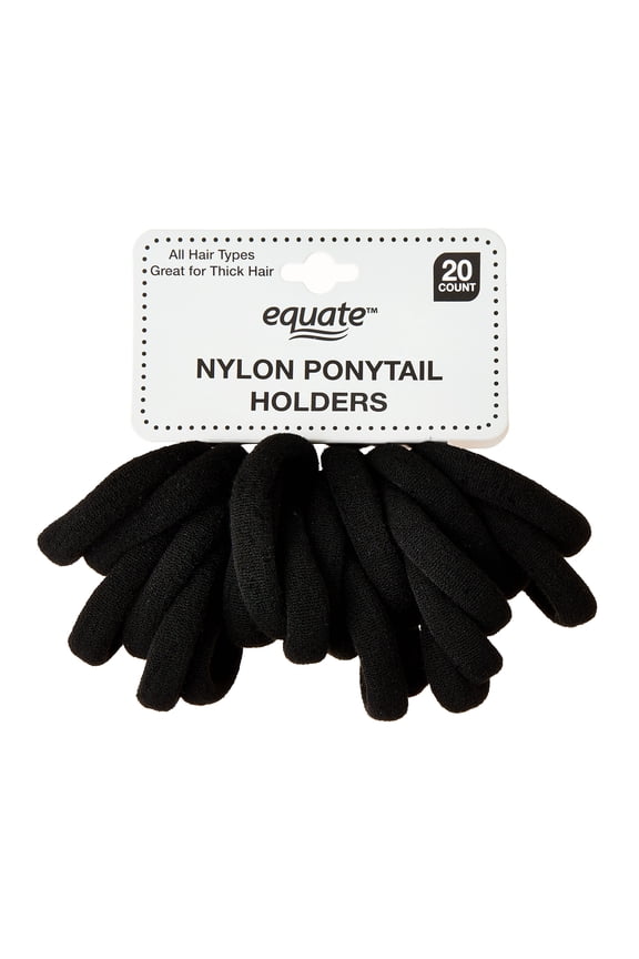 Nylon Ponytail Holders, Black, 20 Count