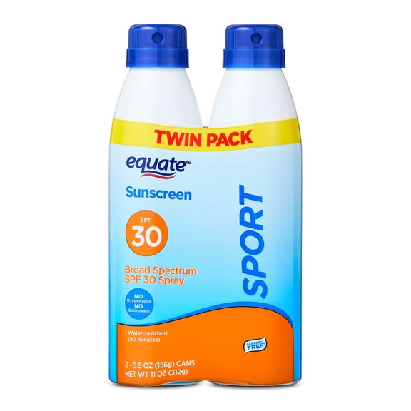 Equate Sport Sunscreen Spray, SPF 30, 2 Count (5.5 oz each)