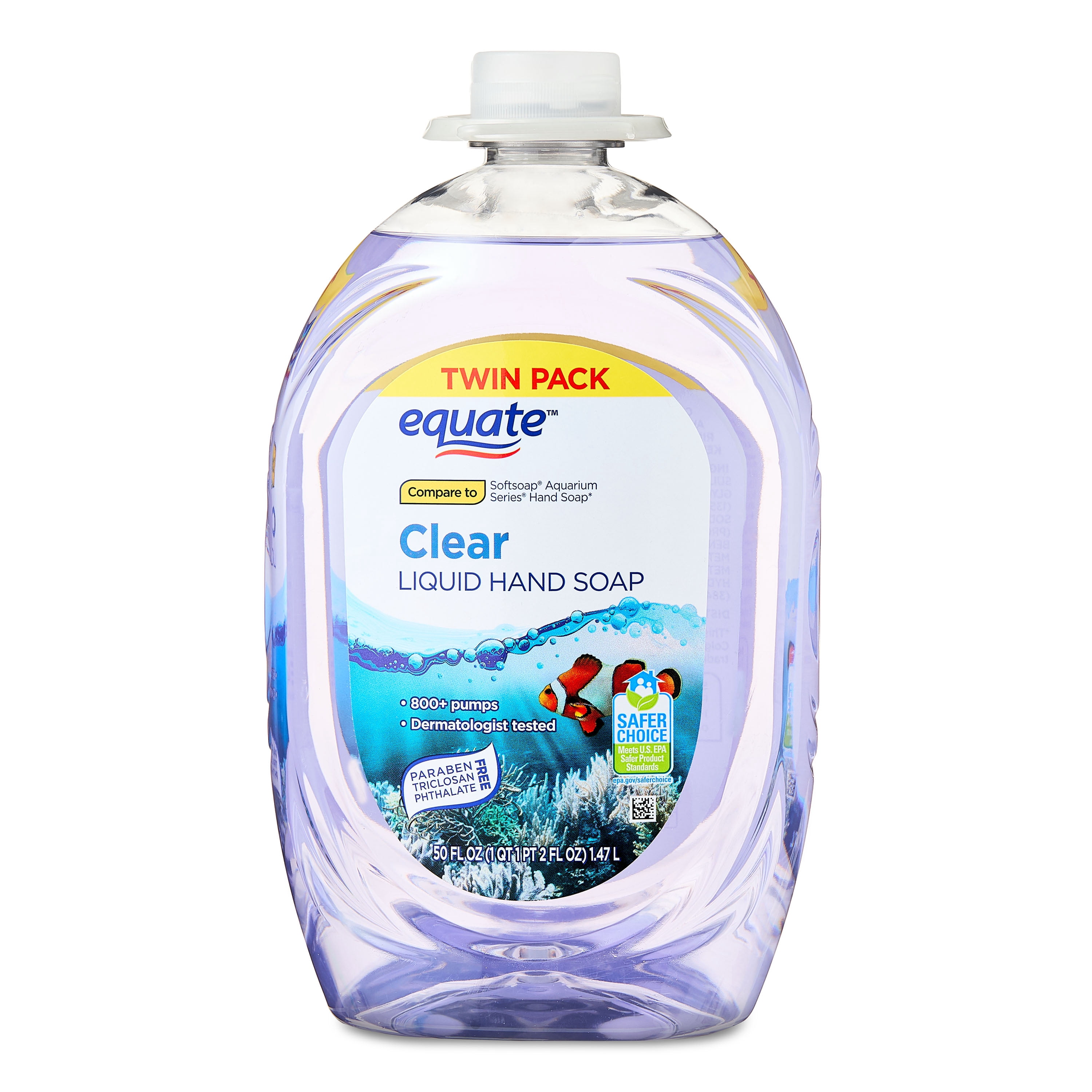 Equate Liquid Hand Soap, Clear, 50 fl oz Twin Pack