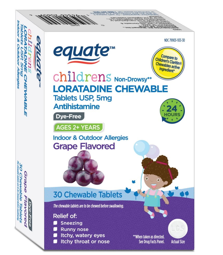 Equate Children's NonDrowsy Loratadine DyeFree Grape Chewable Tablets