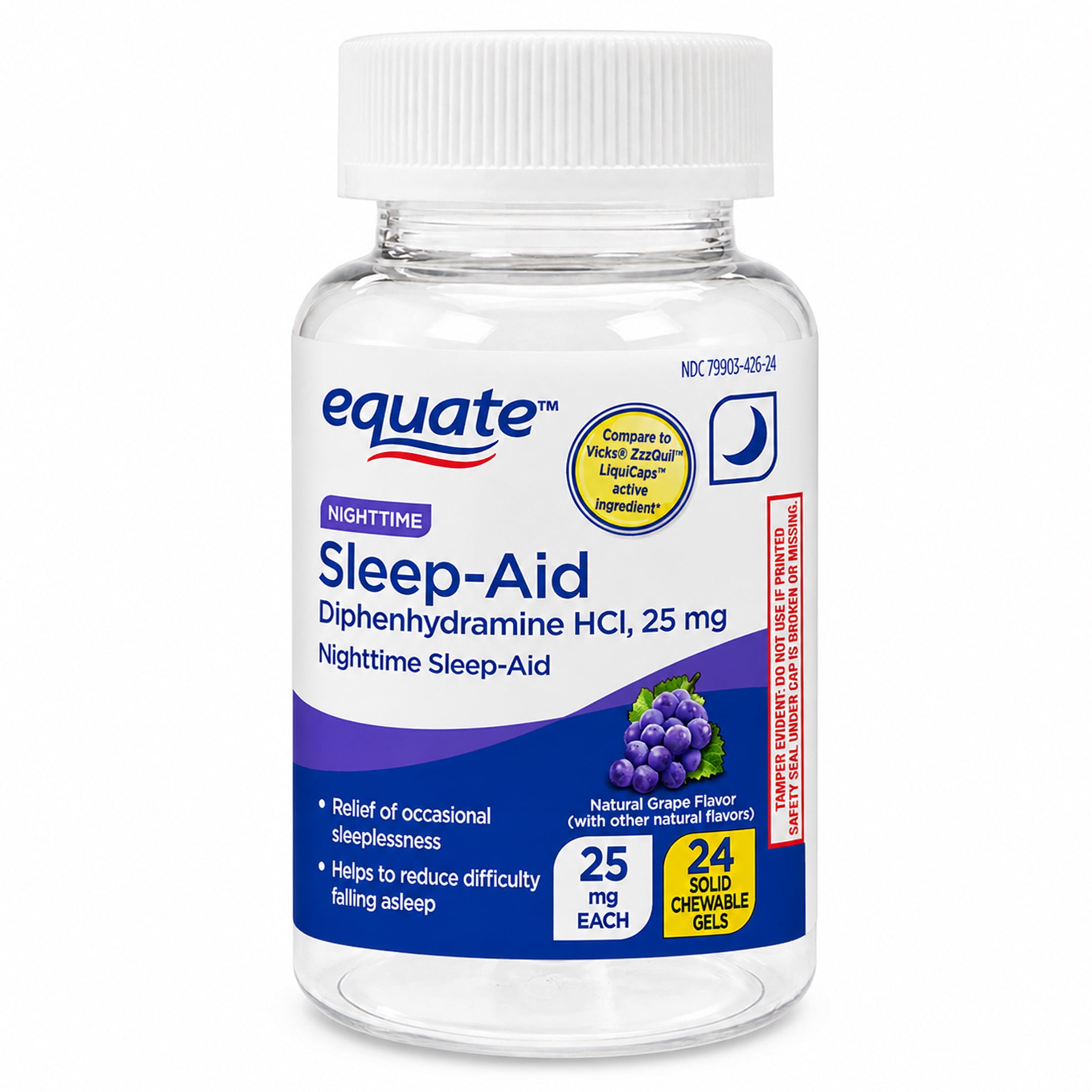 Equate Diphenhydramine HCl 25mg Chewable Gel, Grape Flavor, 24 Count