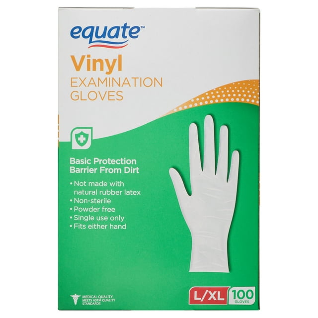 EQUATE VINYL EXAM GLOVES, L/XL, 100 Count