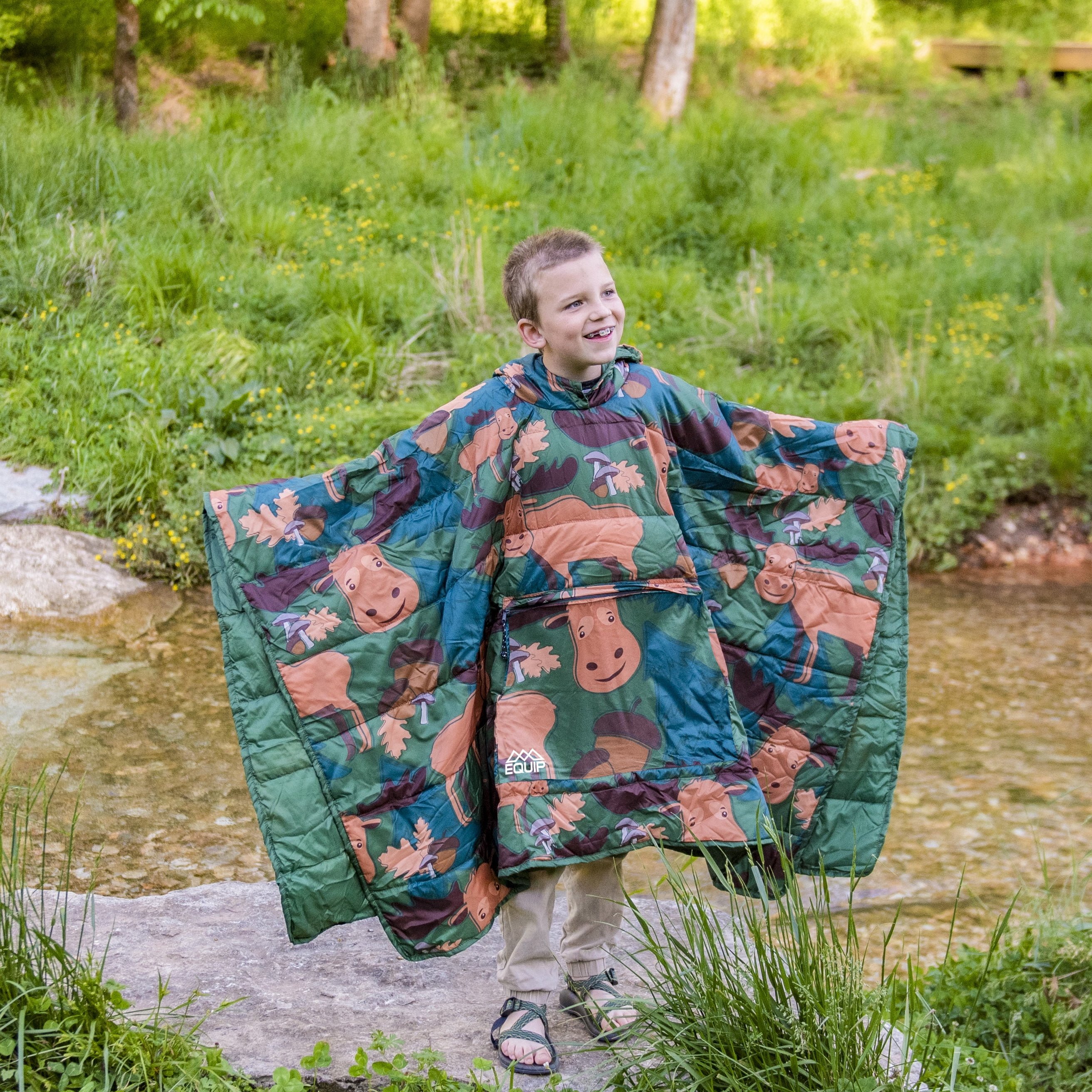 EQUIP Camping Poncho Picnic Blanket and Mat, Green Moose Print, Size 66.9 In. x 51.18 In. Material Polyester - Walmart.com