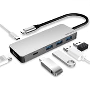 EQUIPD Aluminum 6 in 1 USB C Hub, USB C to 4K HDMI Multiport Adapter, 3 USB 3.0 Ports, 87W PD, USB C Hub Multiport Adapter Desigend for MacBook Pro/Air HP XPS and Other Type C Devices Grey