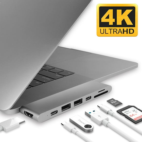 EQUIPD USB C Hub, Aluminum 7 in 1 USB Type C to 4K HDMI, Thunderbolt 3, 2 USB 3.0 Port, SD/Micro SD Card Reader for MacBook Pro/MacBook Air M1 M2 2022 2021 2020 2019 13" 14" 15" 16" (Gray)