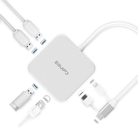 EQUIPD USB C Hub, Aluminum Type C Adapter Nintendo Switch TV Mode Dex Station 87W PD Charging 4K HDMI Gigabit Ethernet 3*USB 3.0 Port for Galaxy Note 9/S9/S9+, MacBook Pro, iMac - Silver