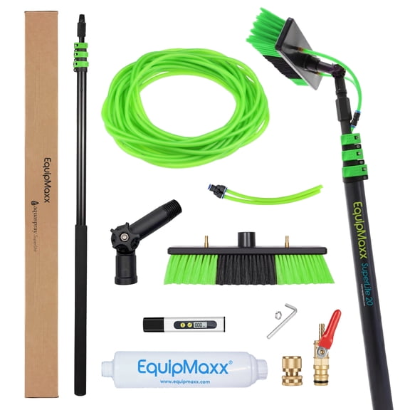 EQUIPMAXX 20 Feet Water Fed Pole Kit with Inline Water Filter System and TDS Meter for Solar Panel and Window Cleaning Extendable Brush & Pole