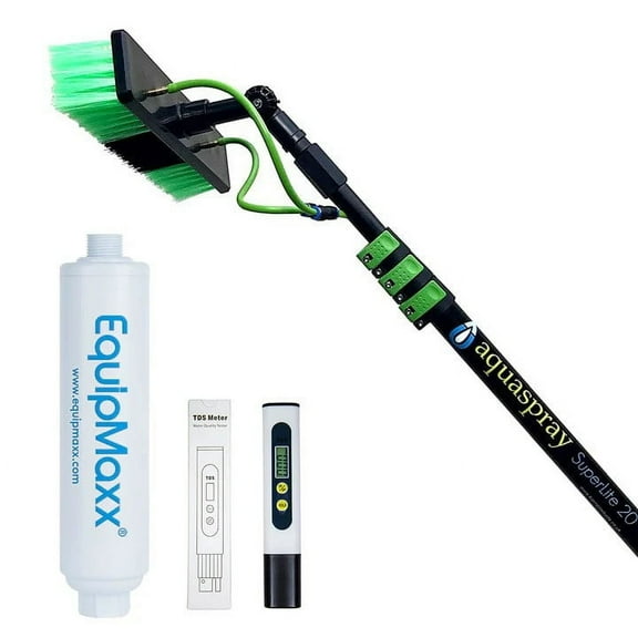 EQUIPMAXX 20 Feet Water Fed Pole Kit with Inline Water Filter System and TDS Meter for Solar Panel and Window Cleaning Extendable Brush & Pole