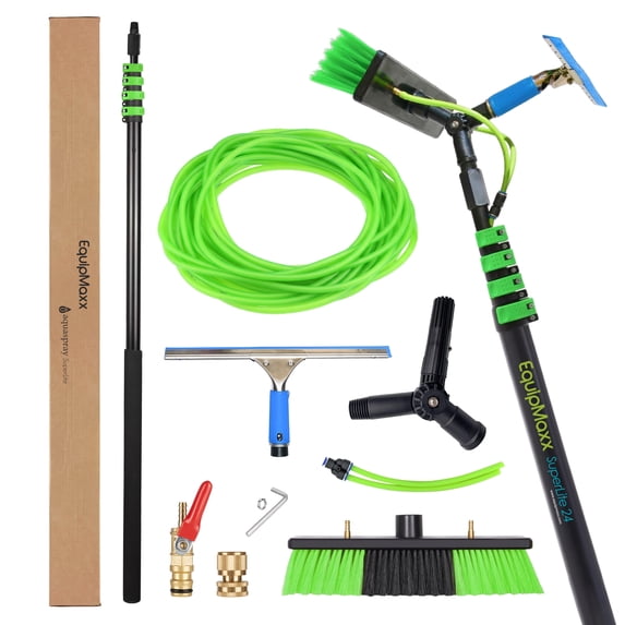 EQUIPMAXX 24 Feet Water Fed Pole Kit Window Cleaner and Solar Panel Cleaning System Washing Equipment Tool Solution: Brush & Pole Spray Washer
