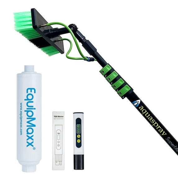 EQUIPMAXX 24 Feet Water Fed Pole Kit with Inline Water Filter System and TDS Meter for Solar Panel and Window Cleaning Extendable Brush & Pole