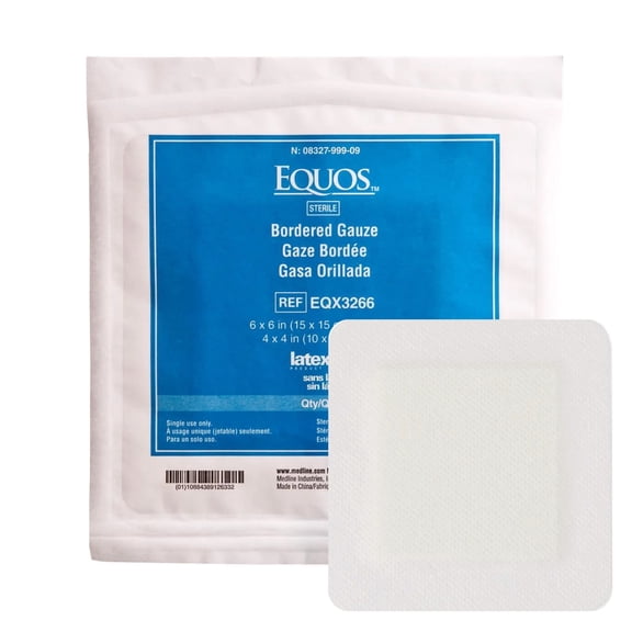 EQUOS Non-Stick Island Bordered Gauze Dressing, Sterile, 6" x 6", 25 Count