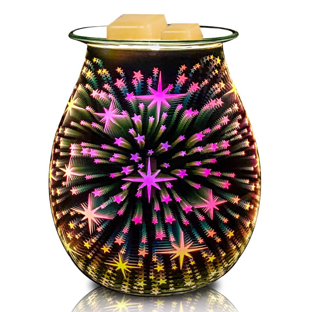  EQUSUPRO Glass Electric Essential Oil Warmer Electric Incense  Wax Tart Burner Wax Melter Warmer Fragrance Night Light Aroma Decorative  for Home Office Bedroom Living Room Gifts (3D Stars) : Arts, Crafts